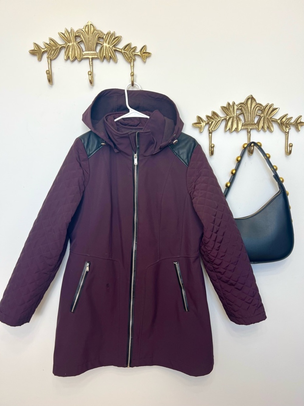 Transitional Women's Quilted Hooded Coat - Deep PlumXxl